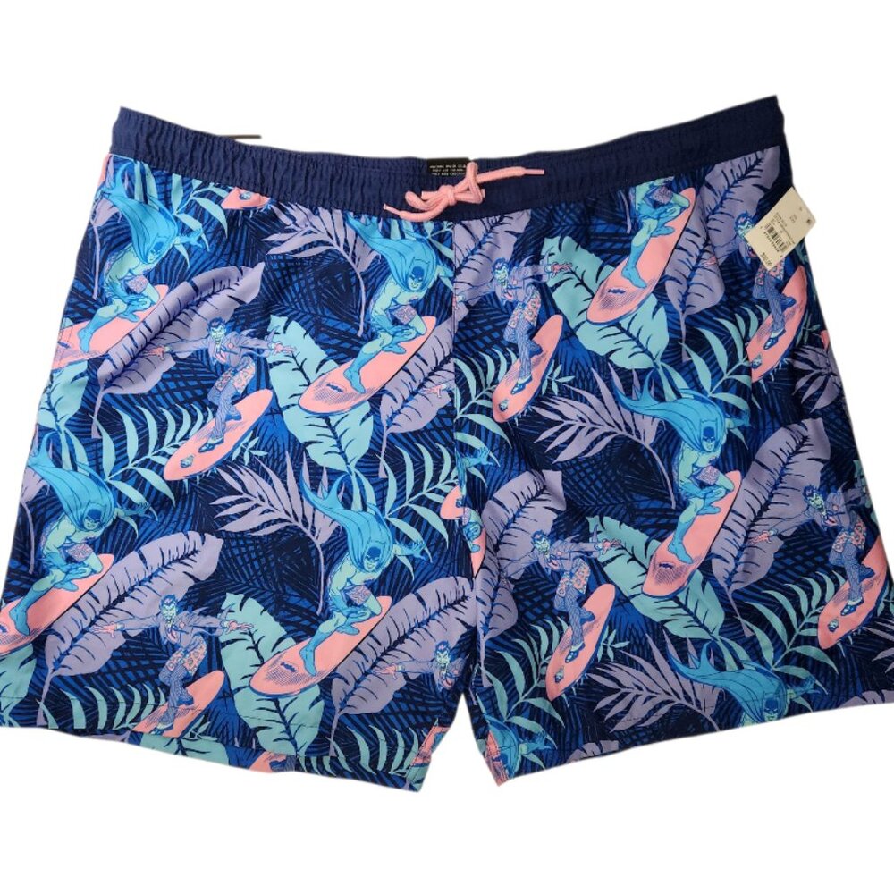 Batman Joker Surf Swim Trunks Shorts Mens XXL Dark Blue Elastic Waist NWT $30